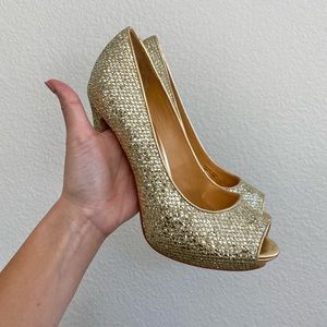 Badgley Mischka Peep Toe Gold Glitter